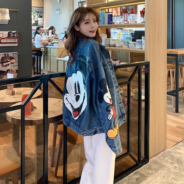 Disney Printed Denim Jacket Women's Spring and Autumn Loose Korean Version Large Size Style Mickey M