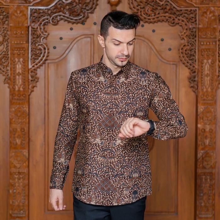 ROMONAN kemeja batik pria SLIMFIT lengan panjang lapis furing