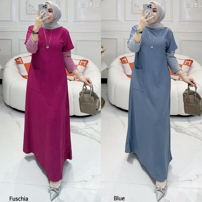 > Baju Gamis Wanita Alisya Maxy Dress BO S M L XL XXL 3XL 4XL Kaos Katun Combed 24S Baju Gamis Kaos 