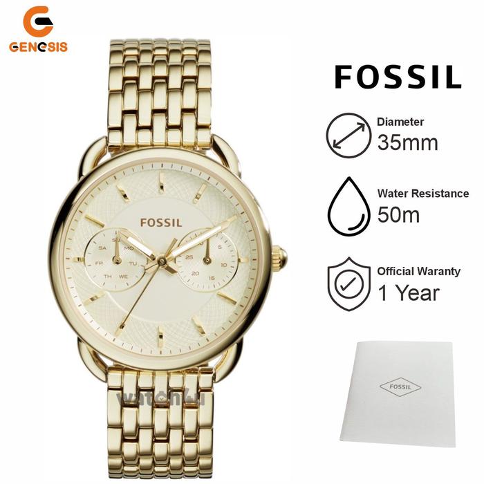 Jam Tangan Wanita Fos sil ES3714 Tailor Multifunction Gold Dial Gold tone Stainless Steel