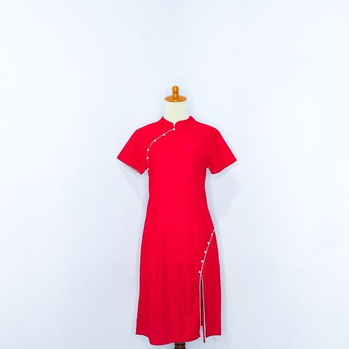 22 - Dress Cheongsam Merah Qipao Brokat / Dress Import / Dress Cina / Dress Sangjit / Dress China /