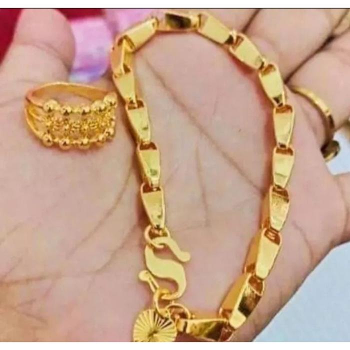 Set gelang free cincin motif emas 24k padi Palembang terbaru titanium anti luntur dan karat