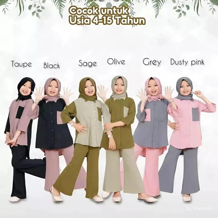 Ready Stok Terbaru/Setelan Anak Perempuan Free Hijab 3In1 Usia 4 5 6 7 8 9 10 11 12 Thn Muslim Anak 