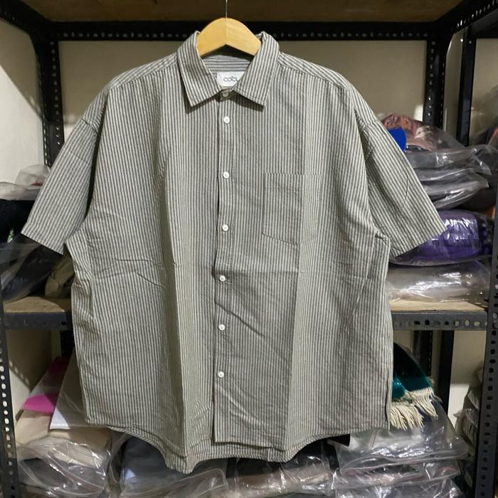 COCL Costume O'Clock Kr Vert Stripe S/S Shirt Hijau Size L 73x69 Oversized