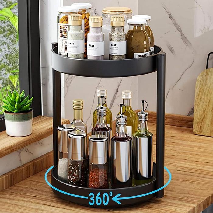 Rak Tempat Bumbu Dapur Putar Meja Kitchen Set Minimalis Estetik Stainless Steel Kitchen Storage 2 La