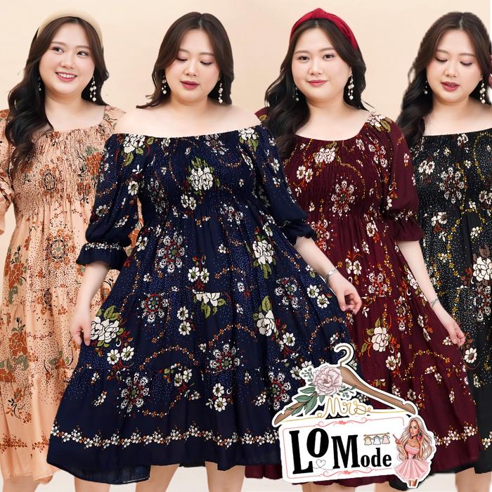 PUSAT BAJU WANITA - DRESS ELASI GAUN KASUAL DRESS WANITA MODEL SABRINA JUMBO KOREAN STYLE KEKINIAN D