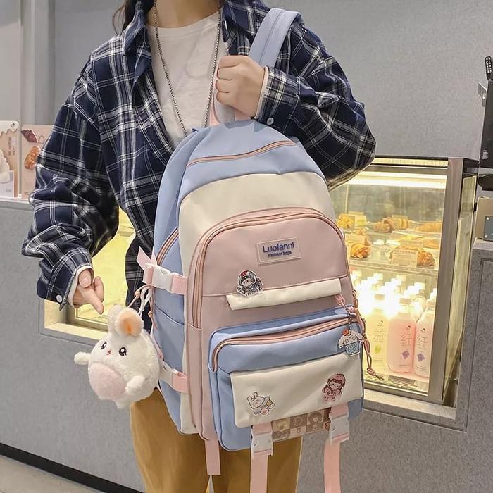 Tas Punggung Harajuku Tas Sekolah Wanita Modis Ransel Laptop Nilon Kawaii Wanita Tas Lencana Travel 