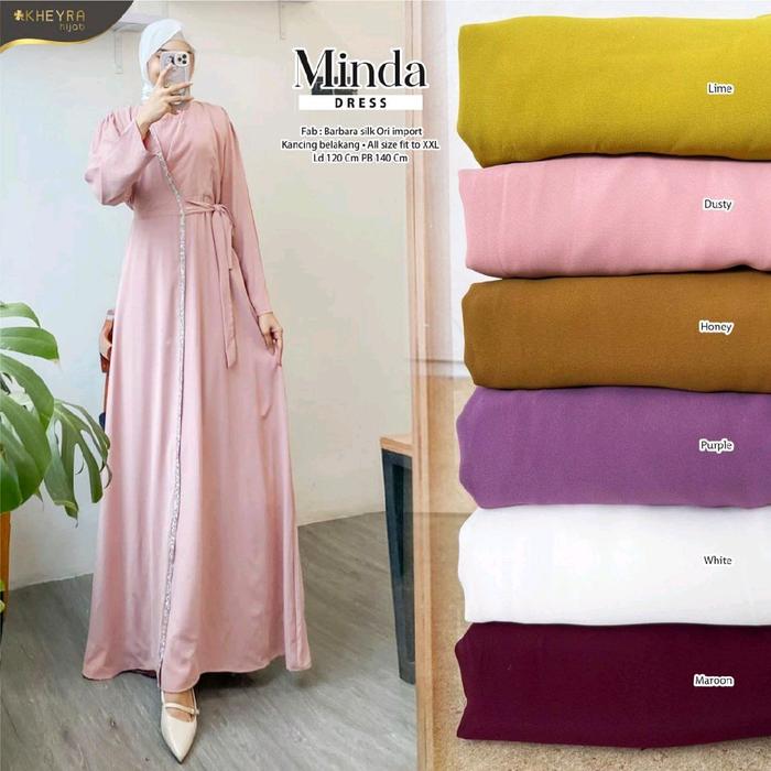 Minda dress by ALILA HIJAB (maxi gamis dress polos, bahan barbara silk ori import, kancing belakang)