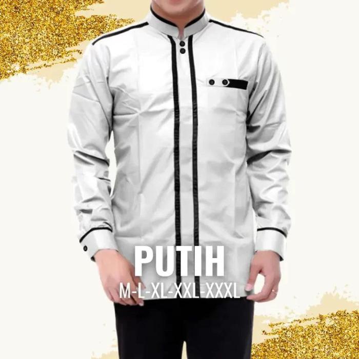 Koko AKHLIS Baju Gamis Pria Lengan Panjang Moif List Elegan Muslim Dewasa Katun