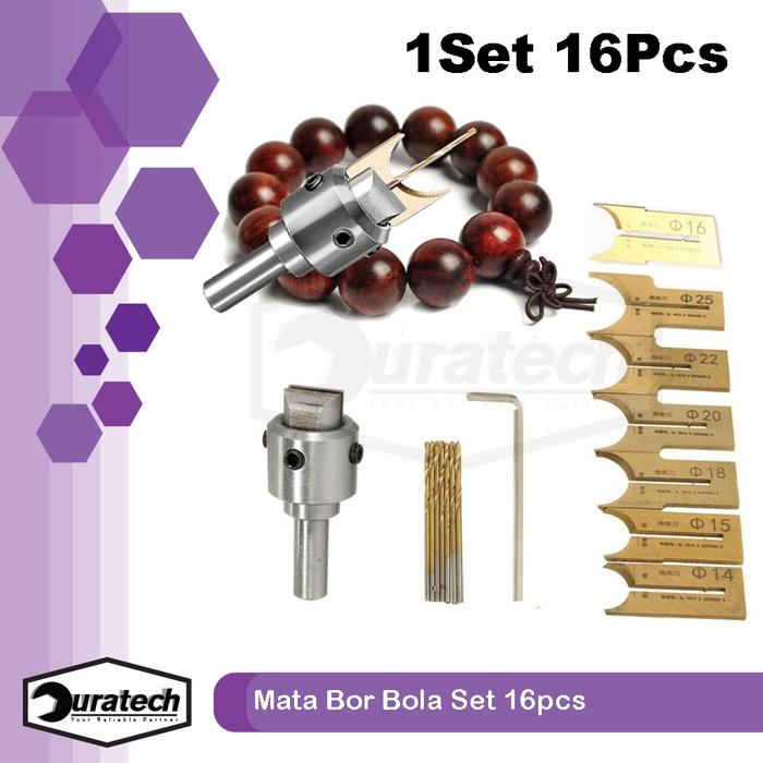 Ikura Tools Mata Bor Bola Bulat Pembuat Tasbih Set 16Pcs Rosary Beads Ukuran 14mm  15mm  16mm  18mm 
