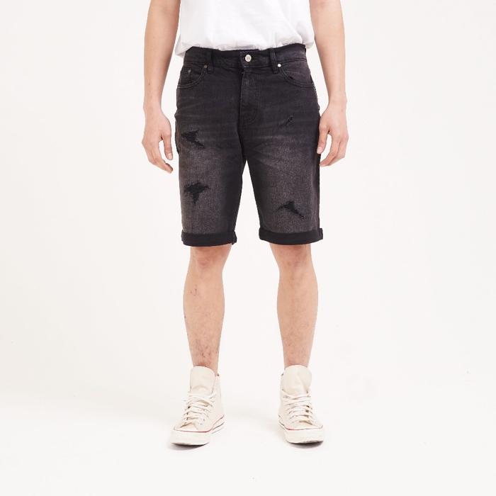 Port Replay Celana Jeans Pendek Pria Denim Hitam Rigid Boat