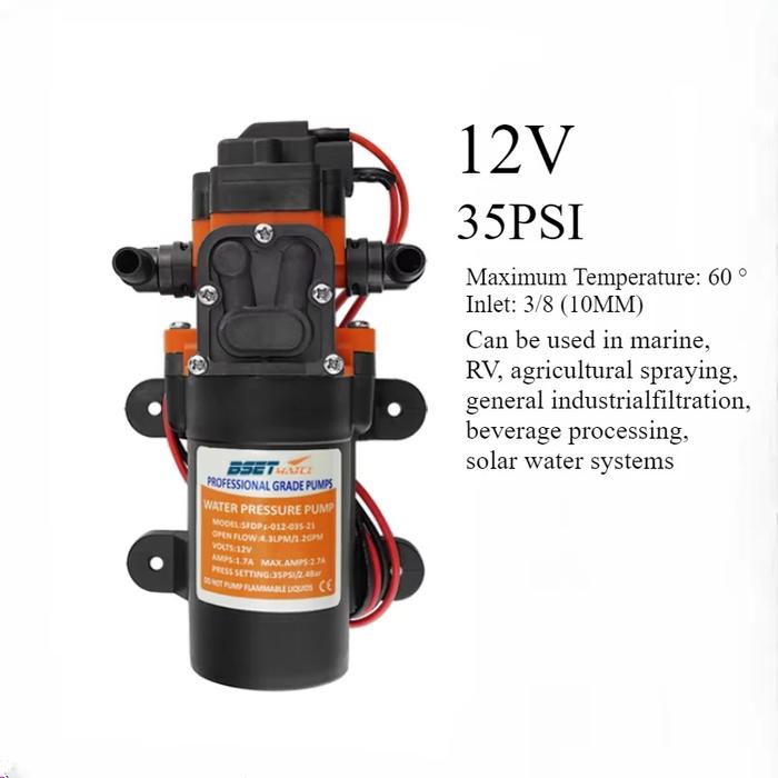 Water Pump 12v, Solar Shower, Car Wash, Water Filter, Home, Agriculture, Marine, 35PSI, Self-priming