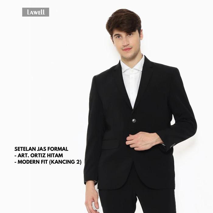 ORIGINAL Lawell Setelan Jas dan Celana Pria Formal Kerja, Nikah – Modern Fit Kancing Dua Hitam | Ort