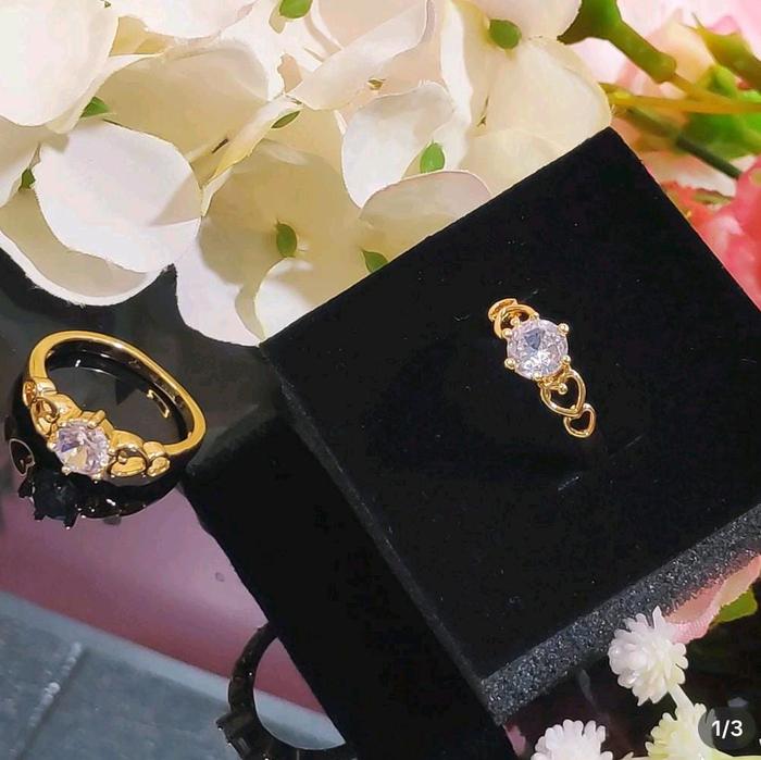 cincin wanita dewasa mata satu titanium lapis emas muda kadar rendah berkualitas tidak mudah luntur 