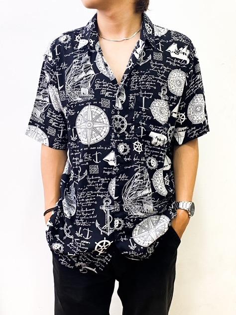 KEMEJA RAYON MOTIF JANGKAR KEREN  PRIA Pendek Nyaman Santai Katun