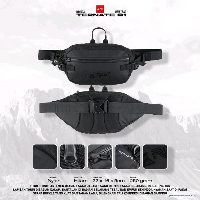 Tas Pinggang / Waist Bag Pria Ternate 1 Hitam Arei Outdoorgear Art 4503 Selempang Slingbag Cowok