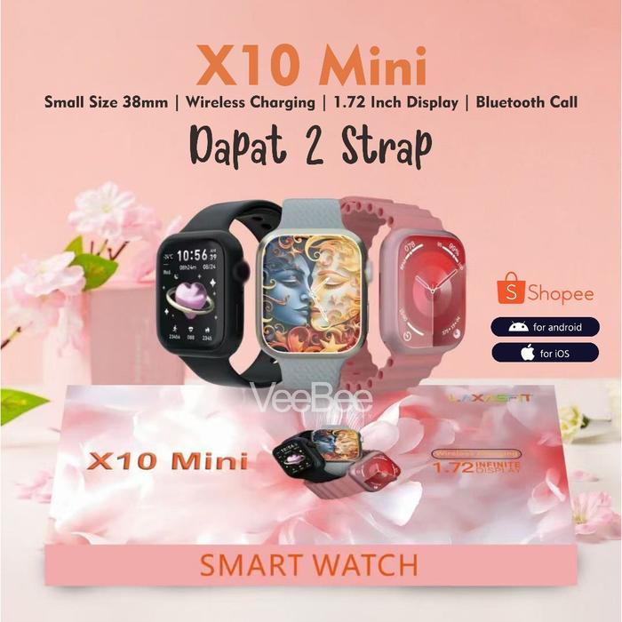 SmartWatch X10 Mini 41MM 1.72inc Bluetooth Call Jam Smartwatch Wanita Pria Monitor Detak Jantung Tek