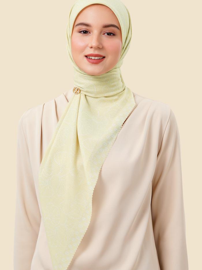 ZYTADELIA - Sashiko Scraves Series - Lemonade - Printed Scarf - Hijab Segi Empat/Hijab Aire Voile/Hi