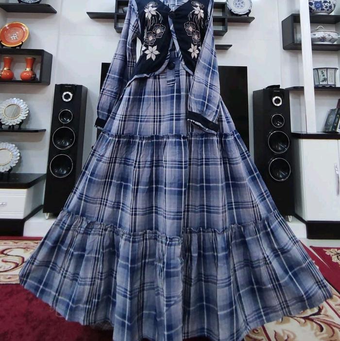 Gamis Shabrina bordir bunga rok mayung untuk dewasa/remaja
