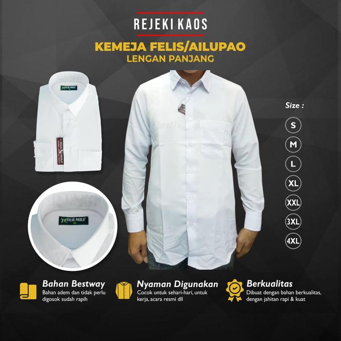 Kemeja Kantor Pria Felis Paolo Ailupao Putih Formal Lengan Panjang Polos