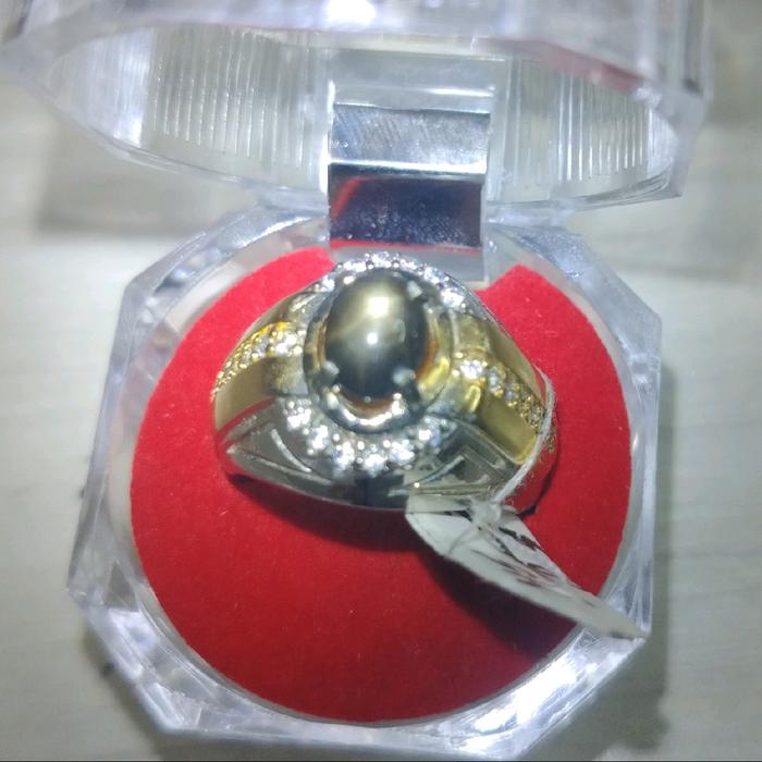 Cincin Pria Black Safir 12 star Ring Alpaka Super Ulang tahun Sukses Harian Keterlibatan Pernikahan