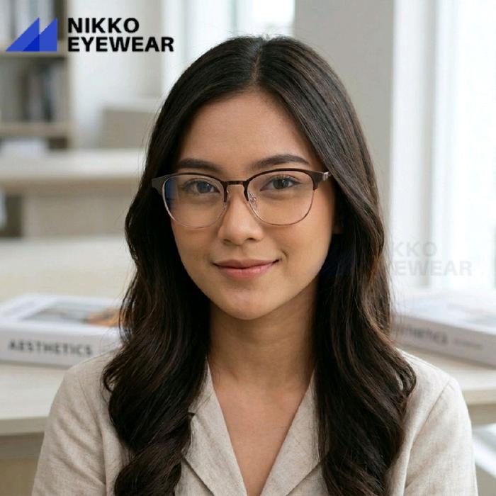 Nikko Eyewear Kacamata Minus Pria Wanita TR90 2090 Frame Kekinian Gaya Korea Retro Klasik Bahan Lent