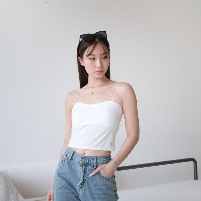 Promo SAGI - Venchi Spaghetti Tank Top (Cup Included) | Tanktop Inner Bra Dalaman Hitam Putih Pink S