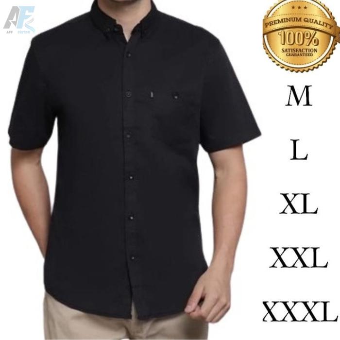 Kemeja Hitam Pria Dewasa Lengan Pendek Hem Pria Hurley Slimfit - Baju, Kancing