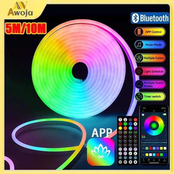 Paket LED Neon Flex Rgb Running 5M/10M Lampu Neon Flex Running LED Remote Meter Dc 12v/24v Sensor Su