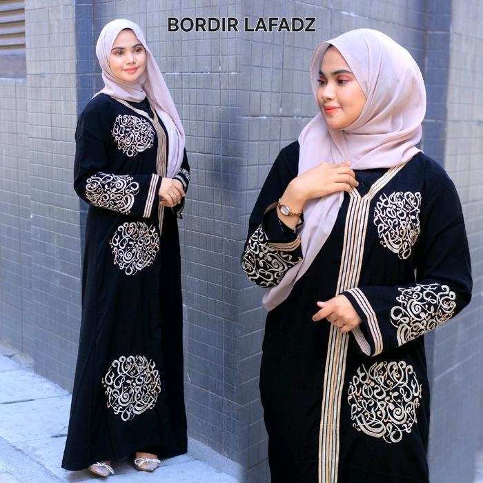 KEMBAR MOM N KIDS BORDIR LAFADZ abaya gamis hitam jetblack saudi umroh haji busui muslim dress gaun 
