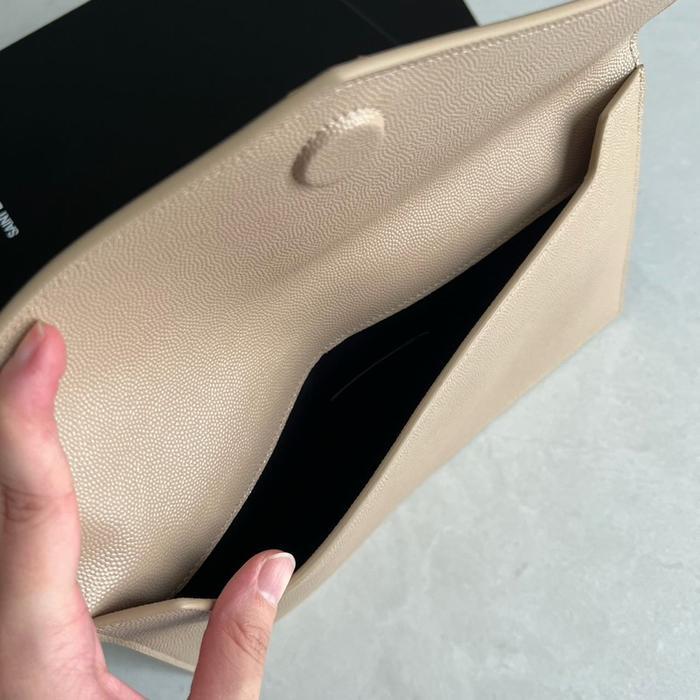 YSL UPTOWN SMALL ENVELOPE CLUTCH DARK BEIGE GHW
