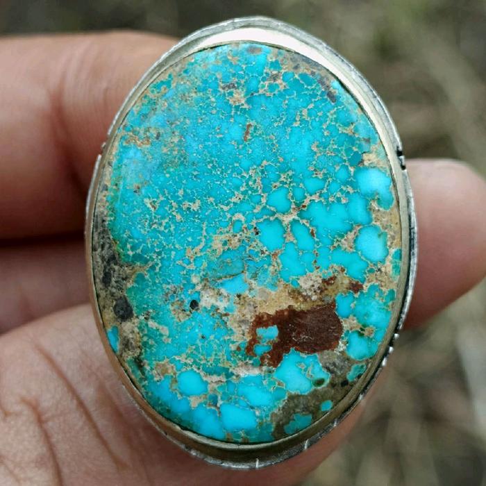 Batu Natural Pirus Persia Jumbo Biru Toska Solid Cerah Urat Emasnya Full Kesan Gradasi berpola ceplo