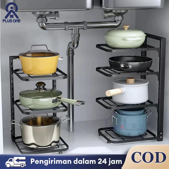 Rak Panci Multi Fungsi Rak Panci Susun Rak Panci Wastafel Dapur Di BawahRak Dapur Stainless Steel (3
