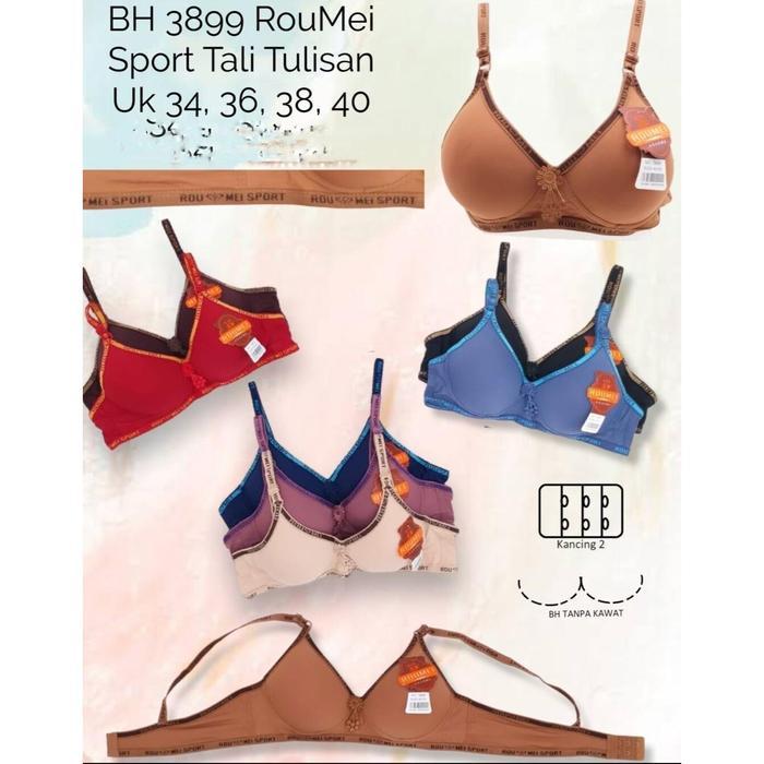 BRA BH SPORT TALI TULISAN KAIT 2 BUSA TANPA KAWAT ROUMEI 3899 PREMIUM BRA