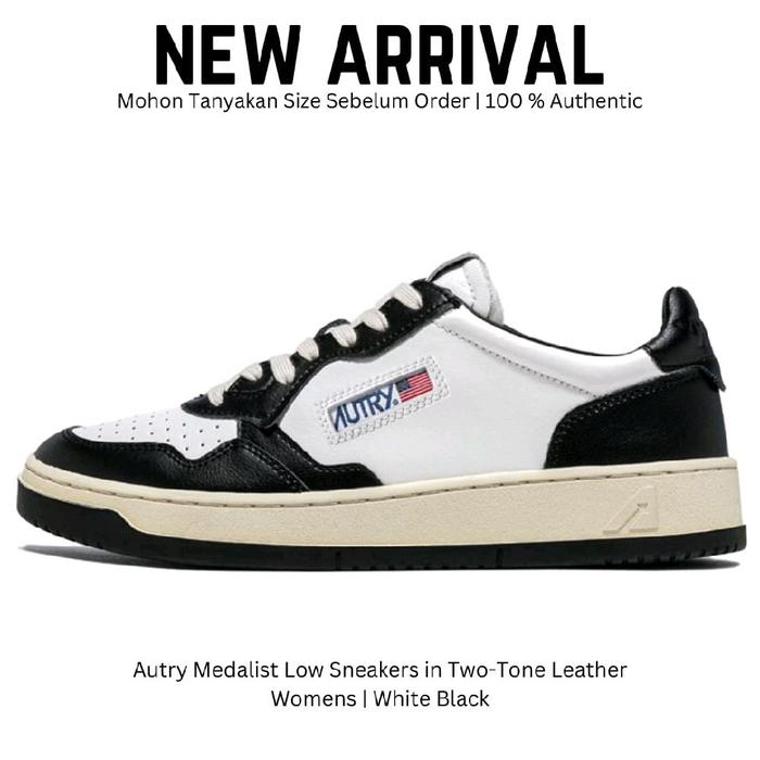 Autry Medalist Low in Two-Tone Leather Womens Sepatu Sneakers Wanita Original 100 %