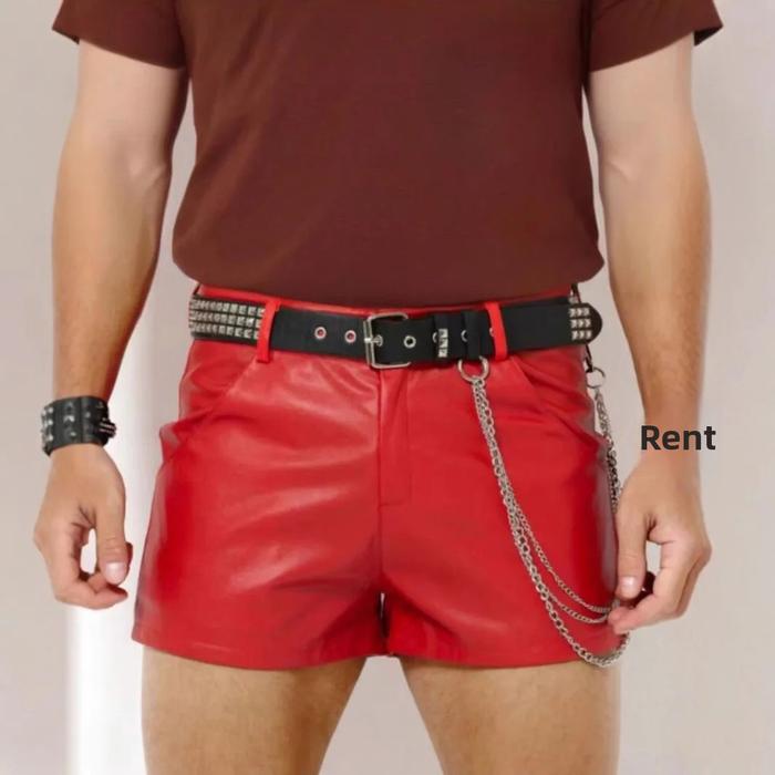 Men's Leather Three-quarter Short Shorts Tight Fitting PU Leather Shorts No Belt Accessories Include