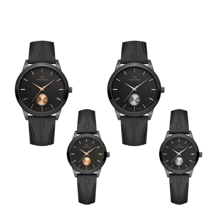 Jam Tangan Karet Couple Charles Delon Original 6707 Analog Business Luxury Casual Waterproof Black R