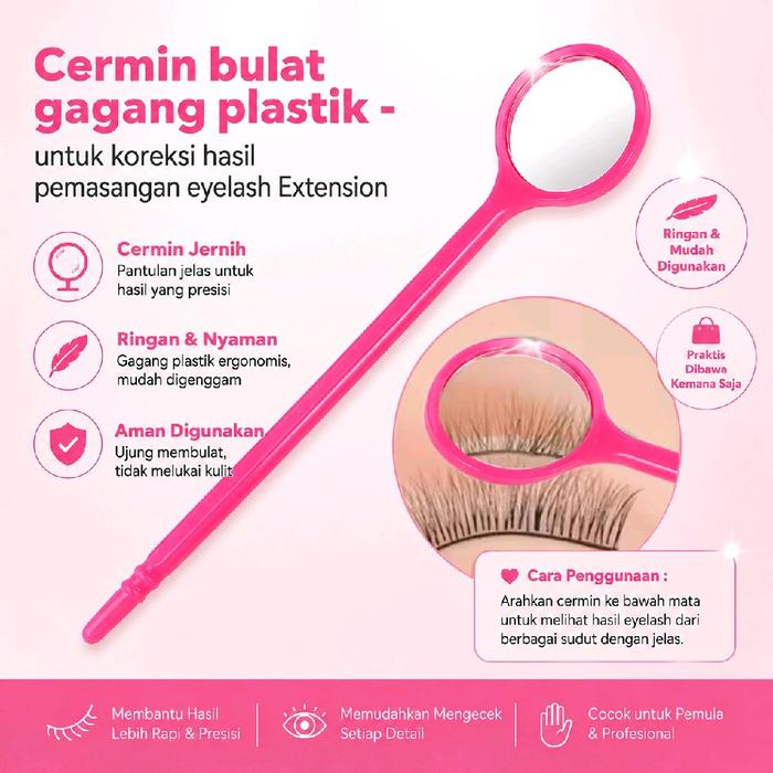Cermin Bulat Gagang Plastik – Untuk Koreksi Hasil Pemasangan Eyelash Extension