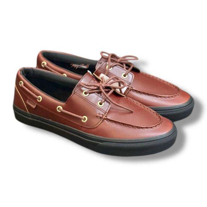 Vans Loafer Brown Original 100% Sepatu Boat Pria Kulit Asli Coklat Vintage Nyaman Untuk Perjalanan D