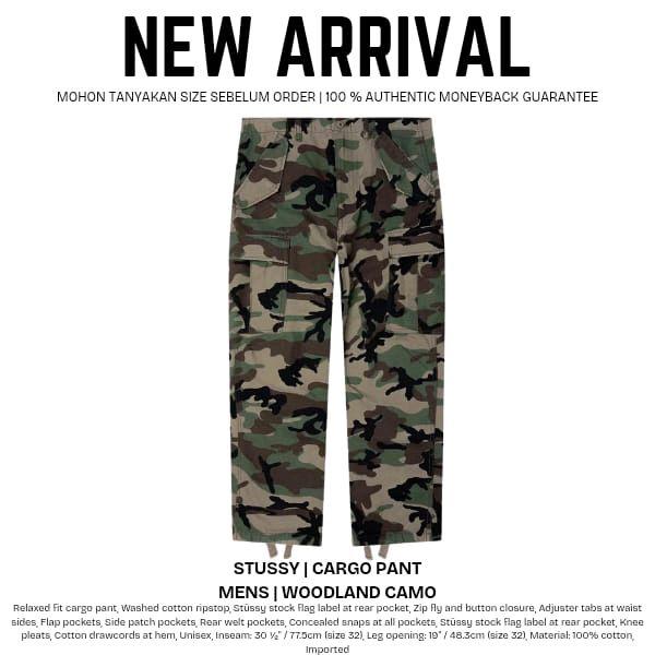 Stussy Celana Cargo Pria Woodland Camo - Fit Relaxed Original 100%