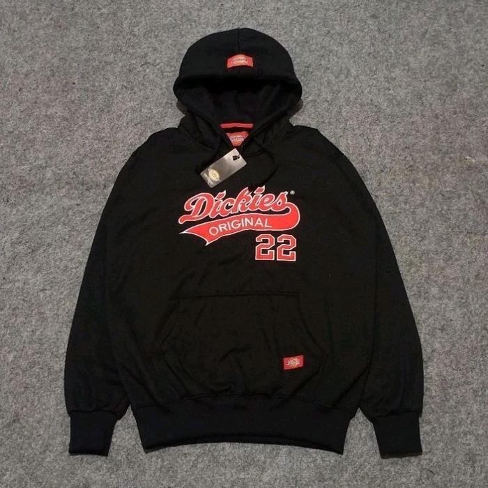 Dickies Jaket Hoodie Original 22 Biru Tua dengan Logo Merah dan Tas Depan
