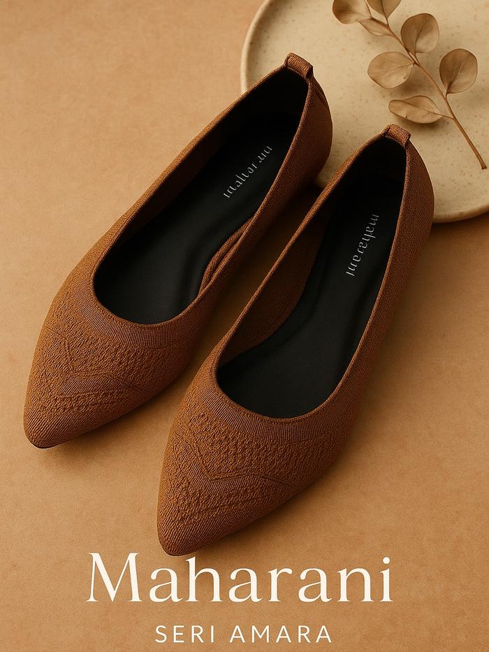 MAHARANI Amara Flat Shoes Wanita - Flat Shoes Wanita Bahan Rajut - Flat Shoes Rajut Warna Coklat