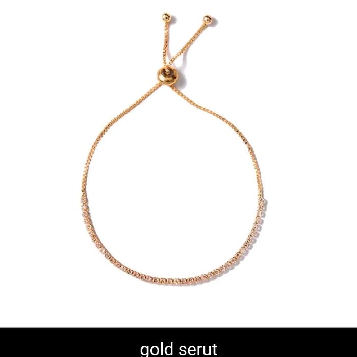 Gelang Serut Titanium Asli Emas Putih Yang Bisa Disesuaikan / Gelang Wanita Korea Fashion Berlian Im