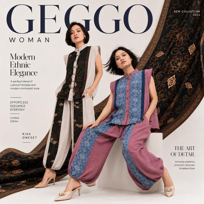GEGGO - GOSI Oneset Wanita Atasan Kemeja Bawahan Joger Katun Mix Batik by Geggo Woman