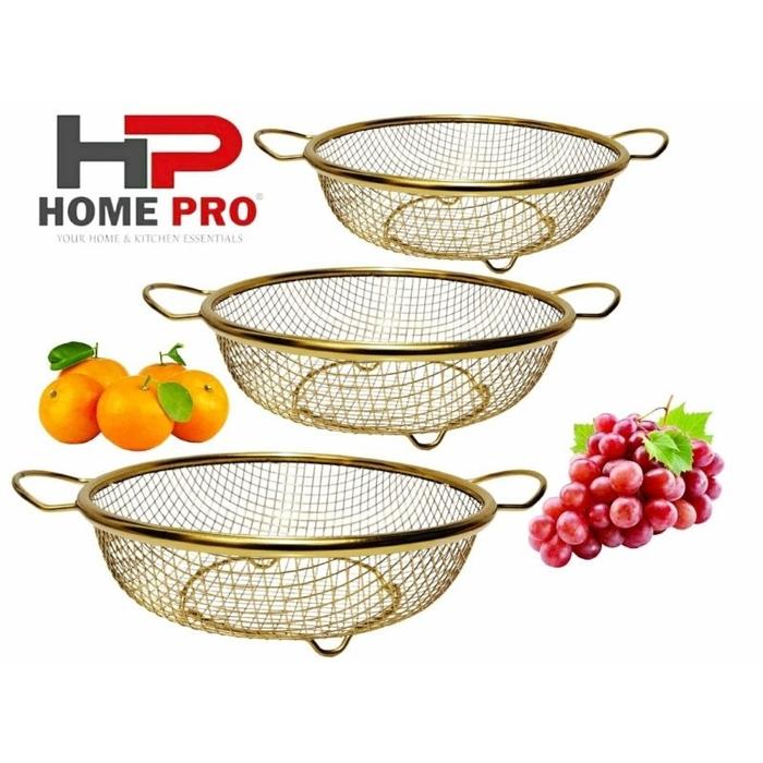 Peniris Gorengan Makanan / Tirisan minyak Serbaguna Stainless Steal Gold