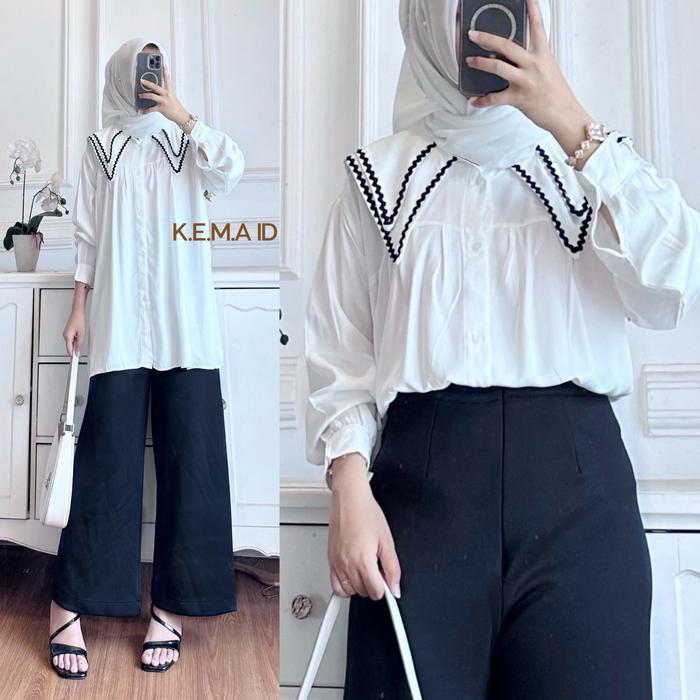 Mina blouse - kema.id atasan wanita blouse katun viscose polos Kerah lengan Panjang Kancing Rayon Ca
