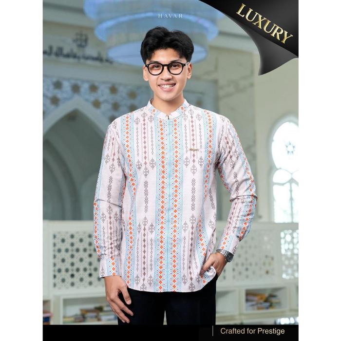 HAVAR Siraj Cream Kemeja Koko Muslim Premium Slimfit Lengan Panjang