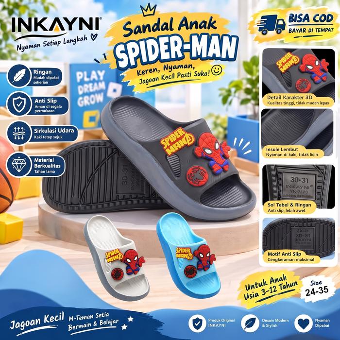 COD INKAYNI Spiderman Sandal Anak Junior Uniseks Sandal Bayi Balita Selop Fashion untuk Cowok dengan