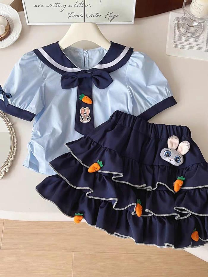 [KIDSFASHIONKOLEKSI] 2026 Setelan Judy Topia 3D Carrot Doll Tie Sailor Skirt Ruffle & Dress Kemeja J