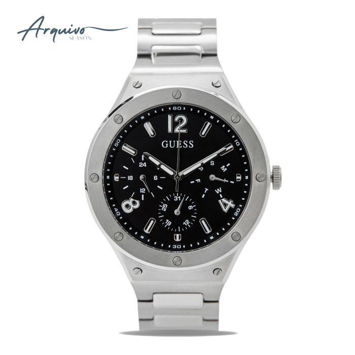 Jam Tangan Pria Guess Scope Chronograph Black Dial Silver Stainless Steel Strap Mewah Sporty Origina